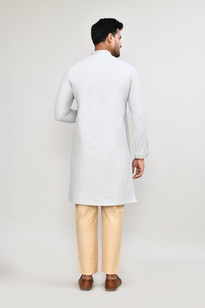 POLY2FAB Hathkargha Men’s Cotton Kurta & Pyajama Set with Embroidered Neck & Cuff | Traditional Ethnic Wear for Festivals & Weddings | Full Sleeve Straight Kurta Pajama Set for Men - Multi (Size - XS to XXL) - Image 2